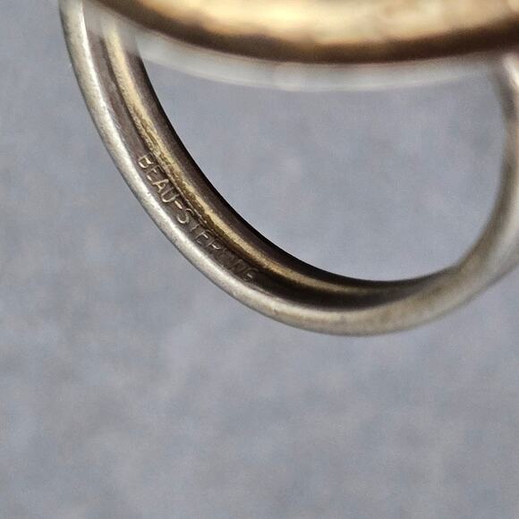 Beau Sterling Floral Oval Ring Gold Wash Size 5 Vintage - Picture 4 of 8